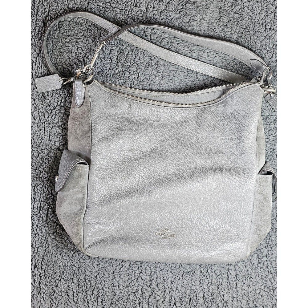 Coach Pennie Hobo Grey Pebbled Leather Suede Shoulder Bag C1522